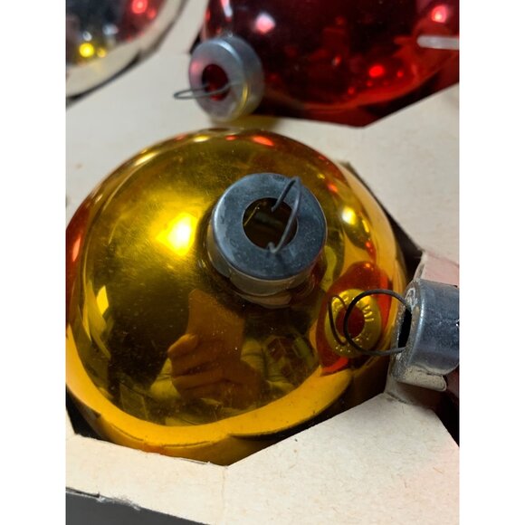 Vintage 12-Piece Glass Christmas Tree Ornaments Set - Red Green Silver Gold Roun - Picture 3 of 10